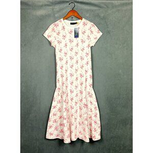 Polo Ralph Lauren Midi Dress Womens Medium Floral Waffle Knit Short Sleeve NWOT